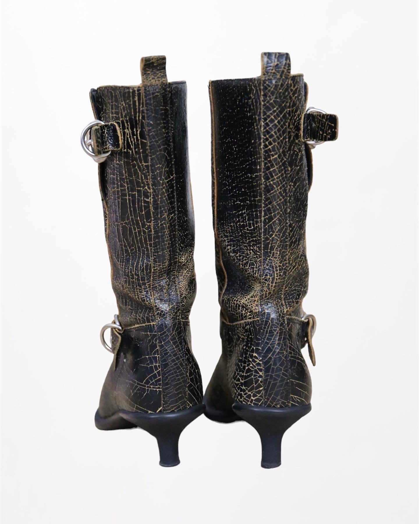 Miu Miu FW2001 cracked leather biker boots