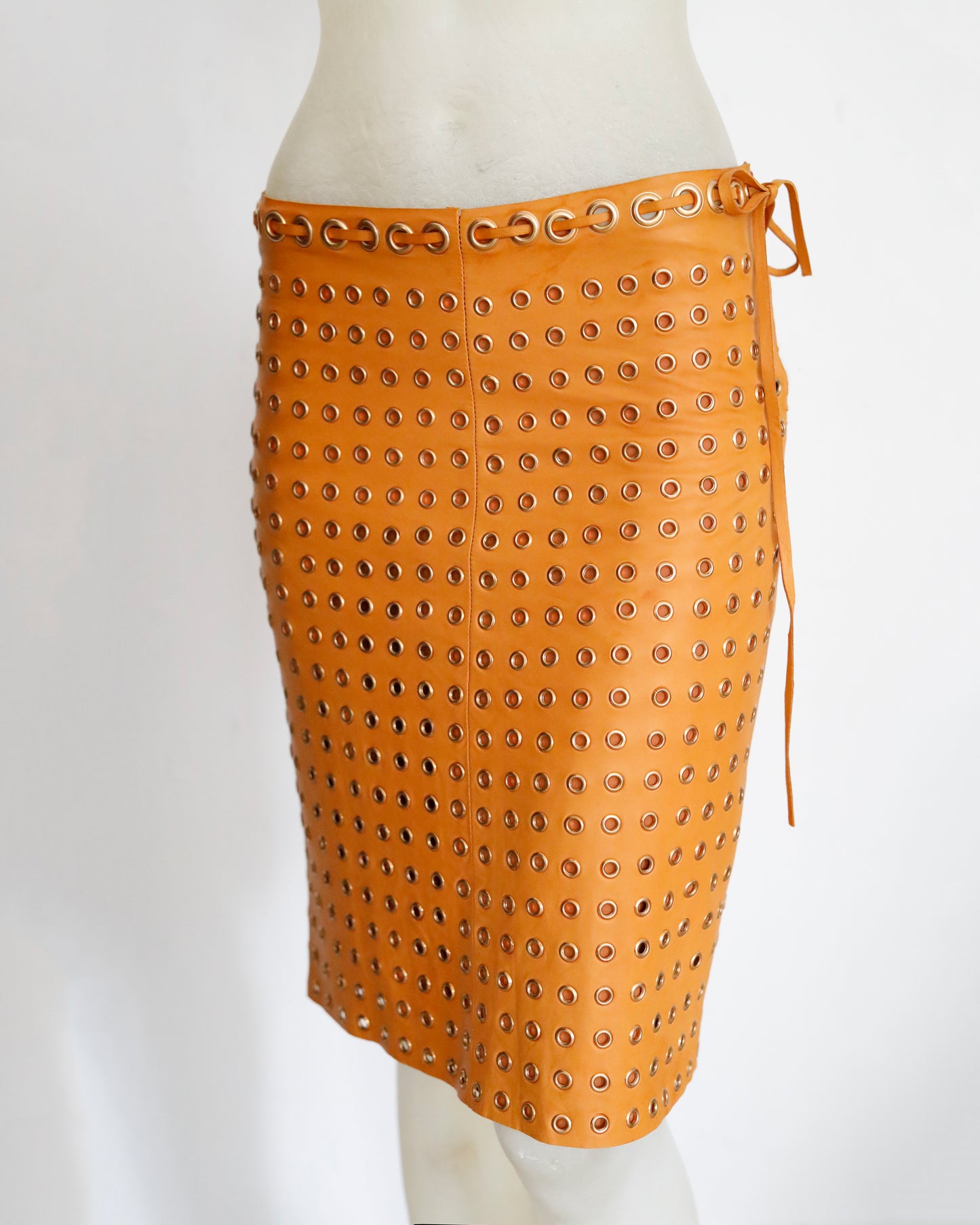 Prada Eyelet Leather Skirt